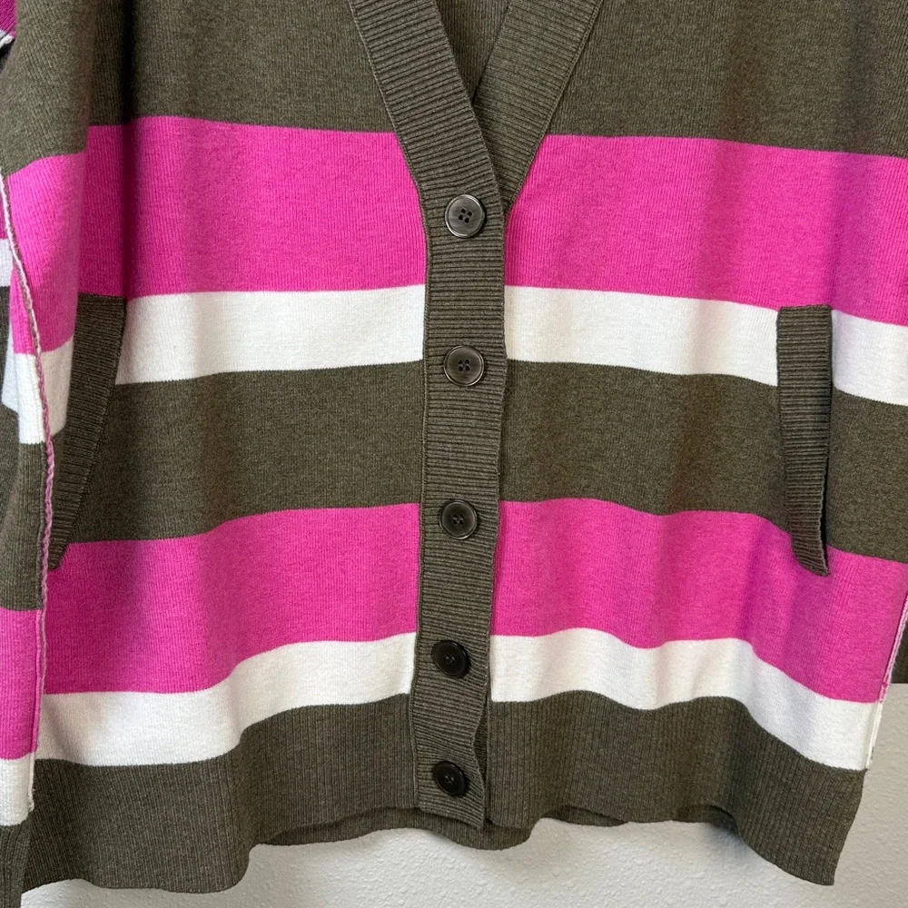 Free People League Of Her Own Cardigan XS‎ Pink Brown Stripe Preppy Slouchy NWOT